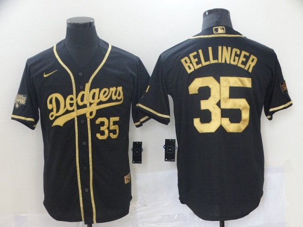 Men's Los Angeles Dodgers #35 Cody Bellinger Black Gold 2020 World Series Stitched Jersey